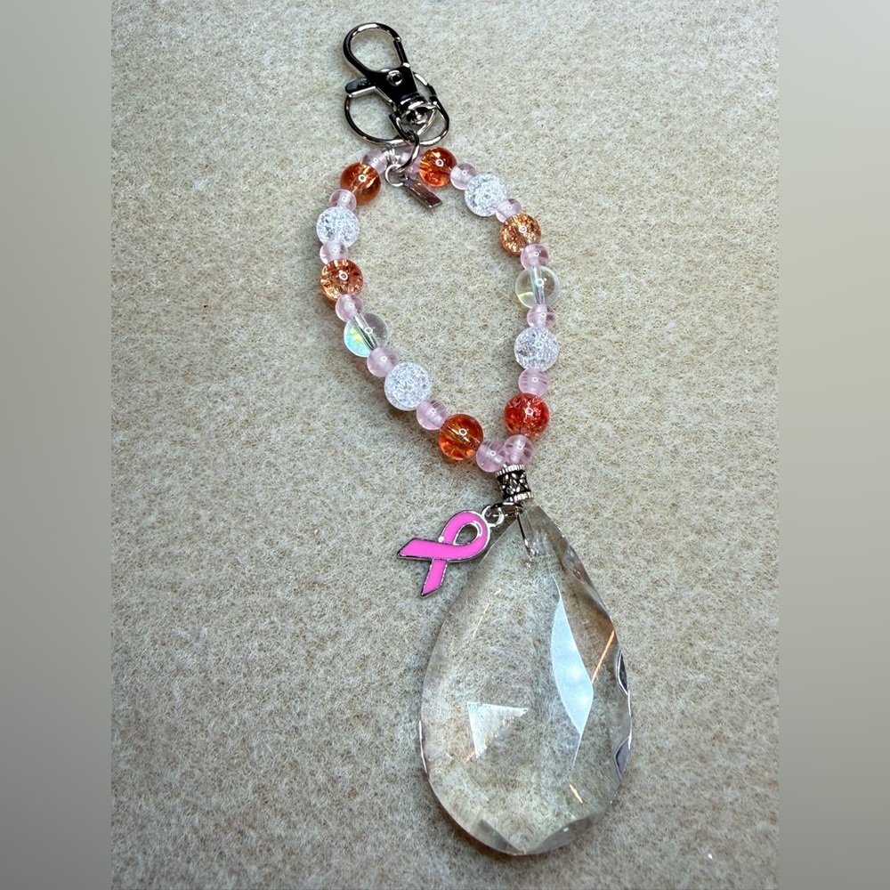 Vintage Crystal Pink Ribbon Keychain/ Purse Charm